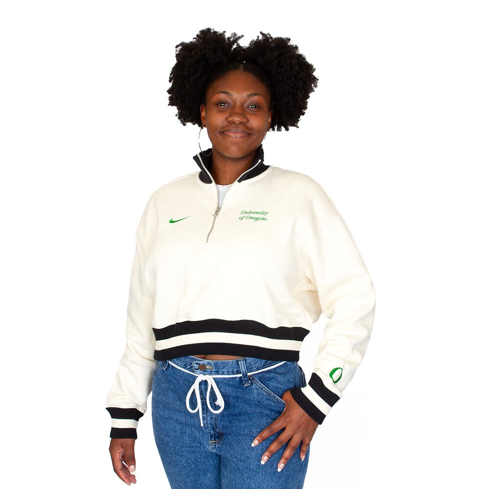 Ducks Spirit, Nike, Brown, Pullover, Cotton Blend, Women, Cropped, 1/4-zip, Sweatshirt, 954289